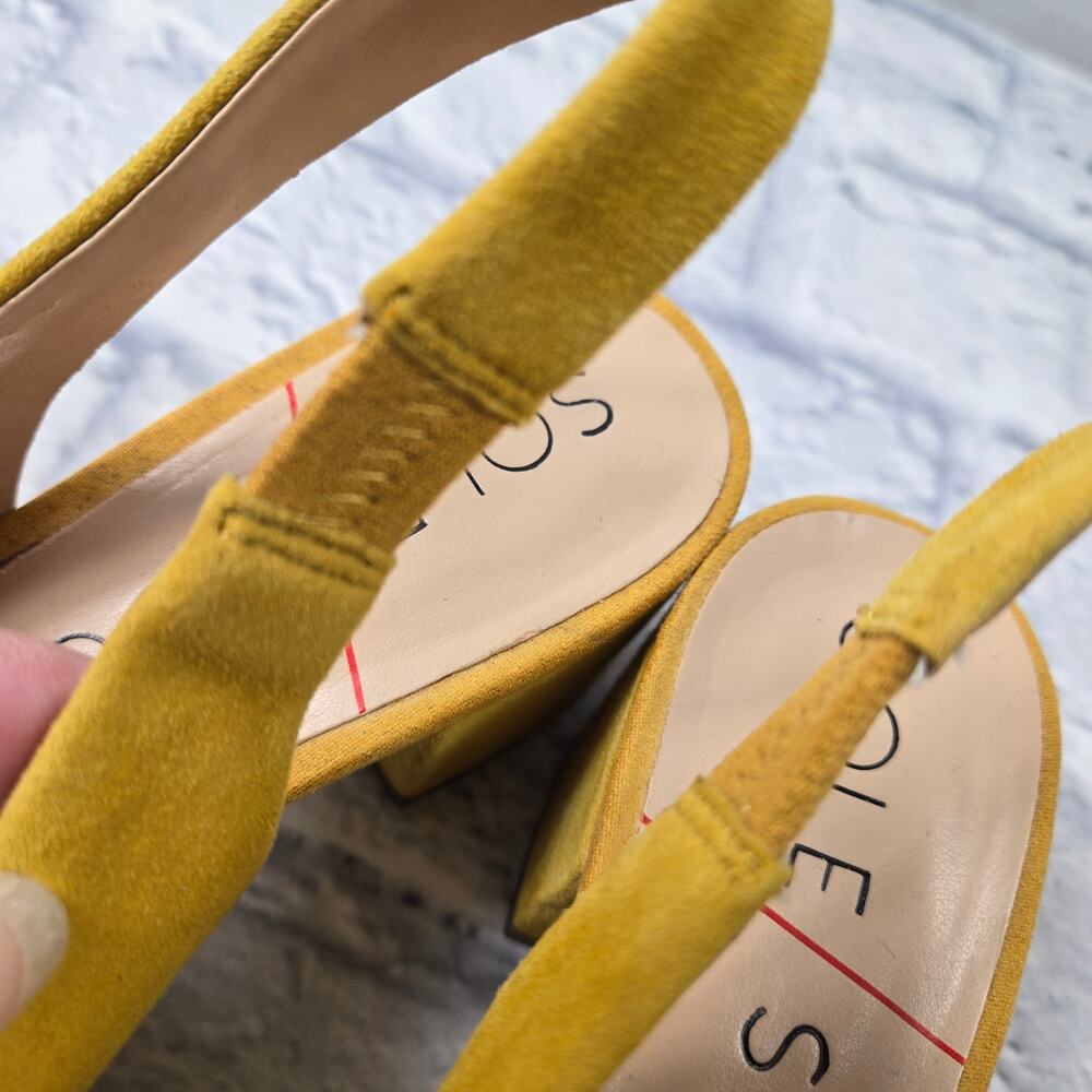 Sole Society Slingback Keilinah Pumps Mustard Suede Covered Heel size 8.5M - Picture 11 of 14